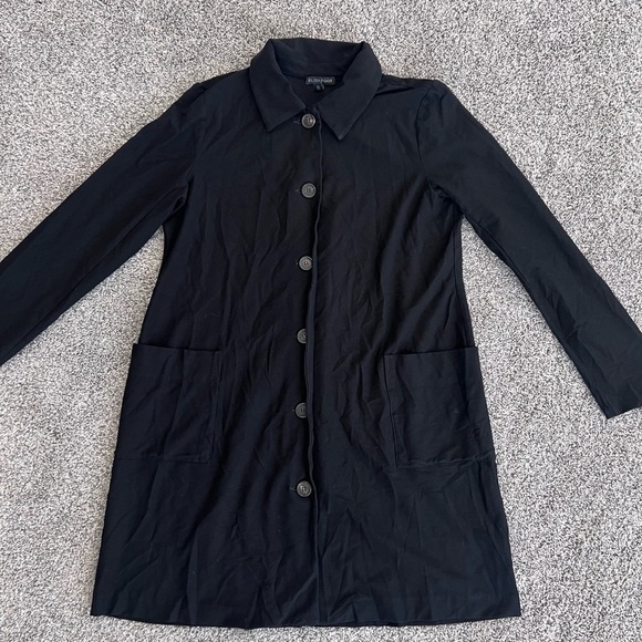 EILEEN FISHER Jacket Stretch Crepe Button Front Cardigan Black Pockets Size S/P - Picture 1 of 8